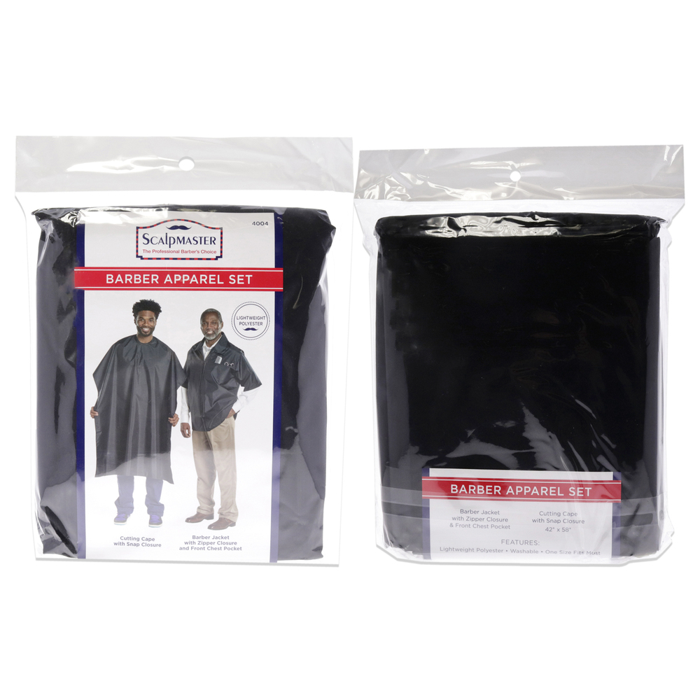 Barber Jacket and Cutting Cap Set - Black by Scalpmaster-2 Pc